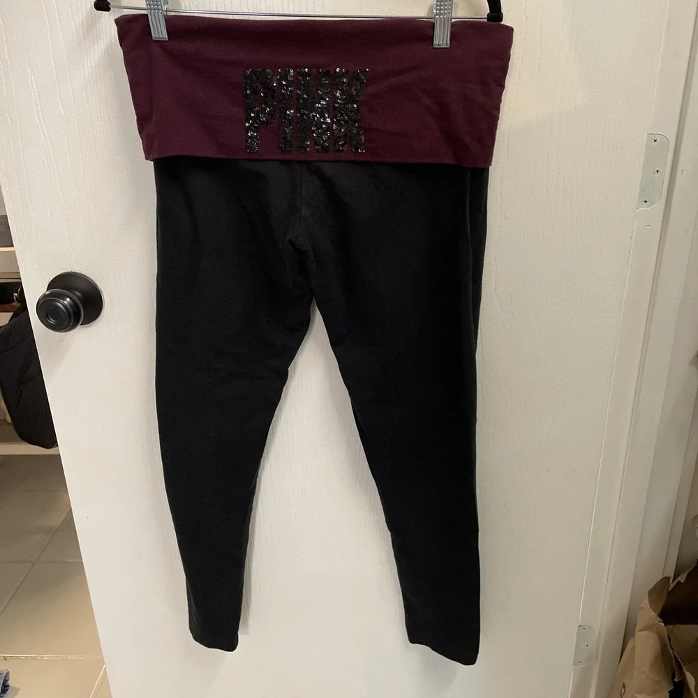 Y2K Victoria's Secret PINK Vintage Foldover Yoga Pants Sequin Bling Woman's LG - Picture 2 of 6
